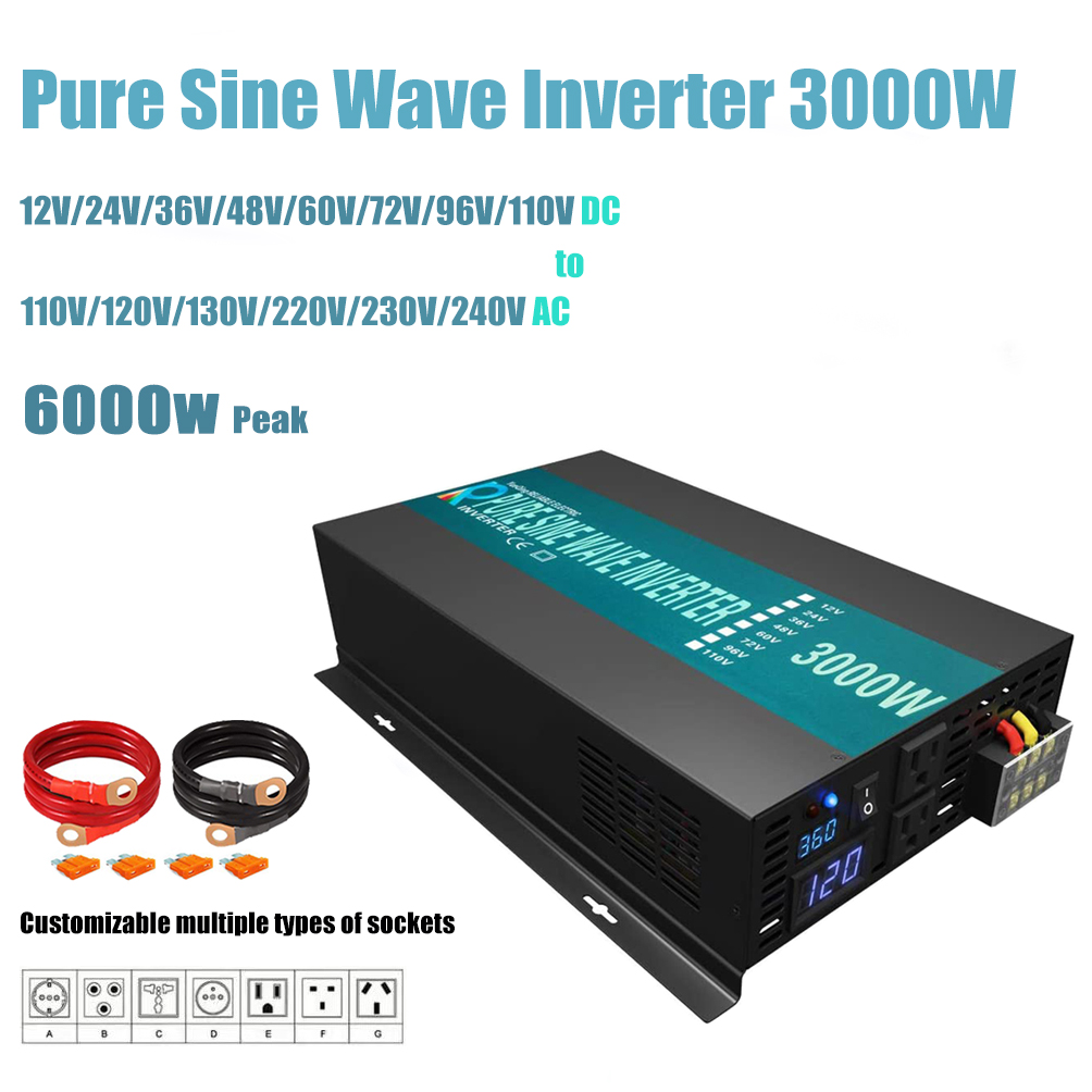 Inverter Pure Sine Wave 60Hz 120V 3000W - Betrouwbare Zuivere Sinus Omvormer 3000W 24V