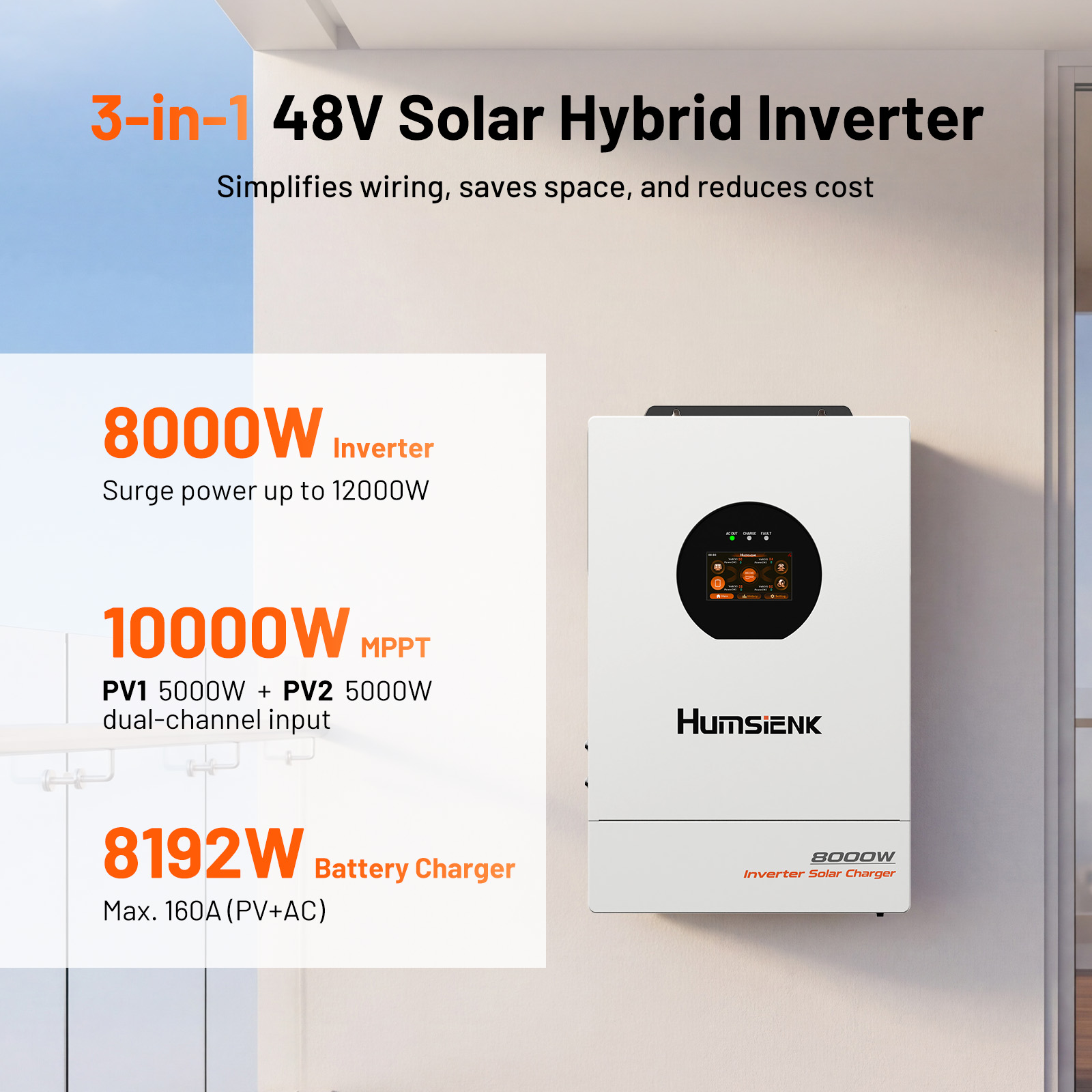 Humsienk 48V 8KW 3-in-1 Solar  - Mppt Hybrid Inverter 48V 8Kw 3 Phase recensie en prijs